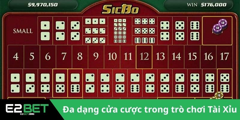 Sicbo Trực Tuyến Tại E2BET | Cách Chinh Phục Những Viên Xúc Xắc 3 Đa dạng cửa cược trong trò chơi Tài Xỉu